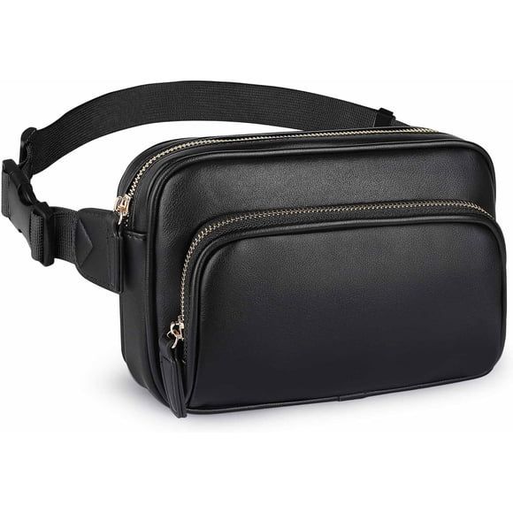 EcoNesxp Black Crossbody Fashion Waist Bag Disney Unisex 5 Zipper Pockets Leather Waist Bag Women's Waist Bag