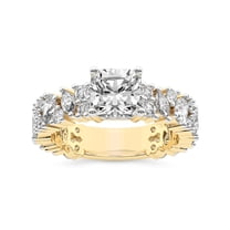 IGI Certified 4 Carat Cushion Shape Lab Grown Diamond Engagement Ring | 14K Yellow Gold | Skylar Side Stone Encrusted Diamond Ring | FG-VS Quality Friendly Diamonds