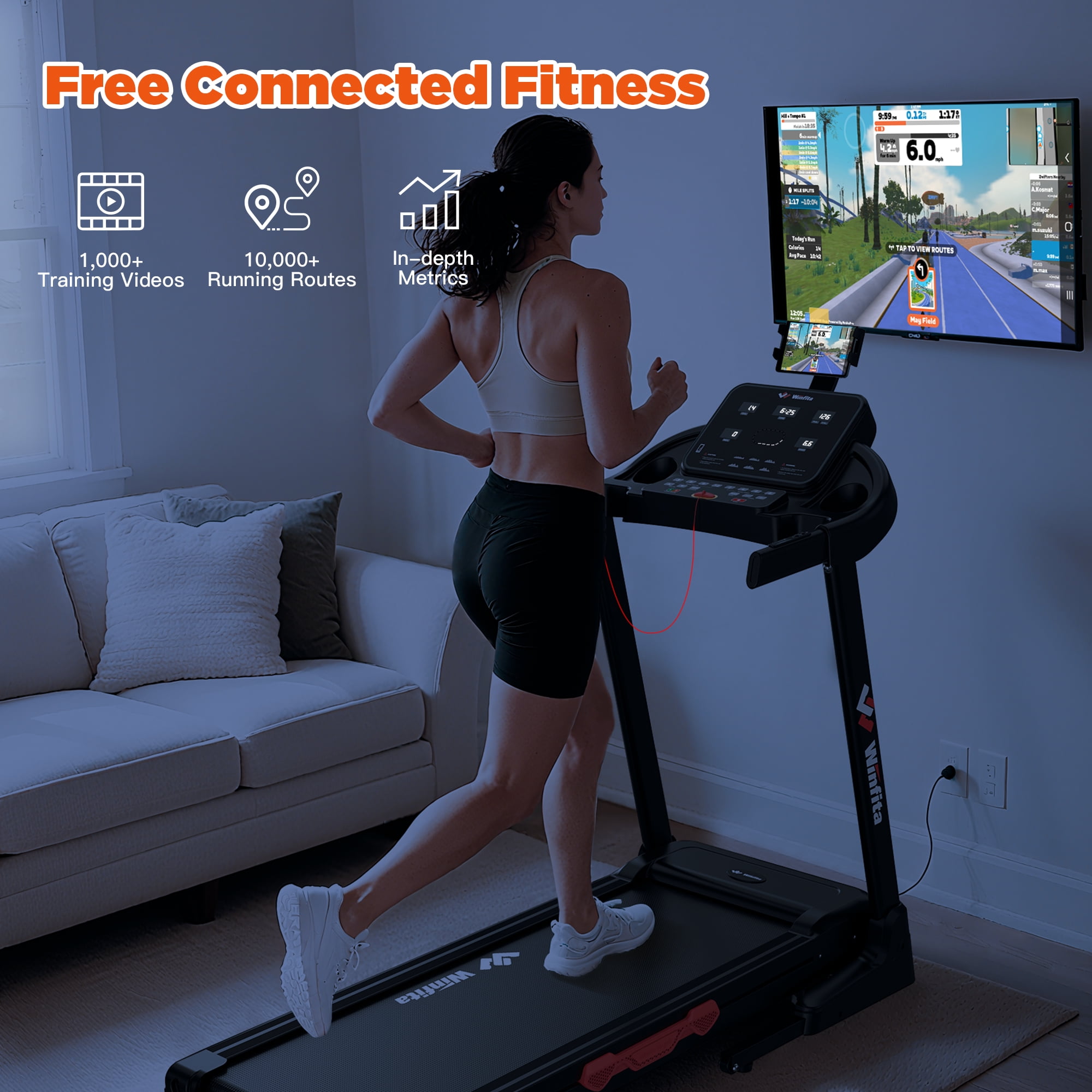 Winfita Treadmills for Home, Treadmill with 0-12% Auto Incline, 3.5HP Folding Treadmills for Running Walking with 300LBS Weight Capacity, Incline Treadmill Equipped with Bluetooth & Pulse Monitor