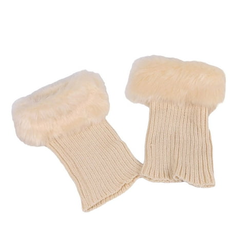 

ELENXS Women Leg Warmers Crochet Knit Faux Fur Trim Flip Socks for Winter Short Boot Cover Easy Matching Cuffs Toppers Stockings