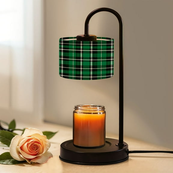 Candle Warmer Lamp with Timer, Green Black Tartan Plaid White Lines Christmas Non-slip Wireless Remote Control Wax Melts Warmer with 4 Bulbs for Home Office Dorm, Birthday Gifts for Women