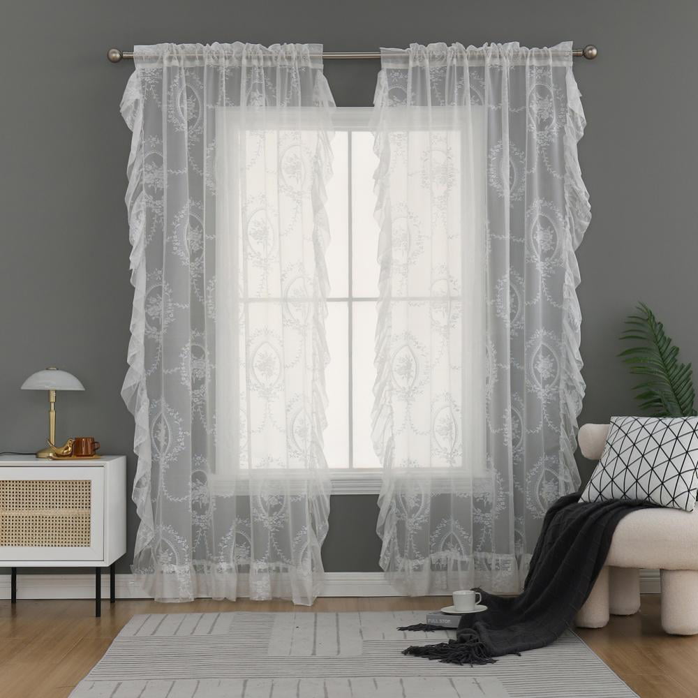 White Macrame Lace Window Set Crushed Voile Clearance Price 