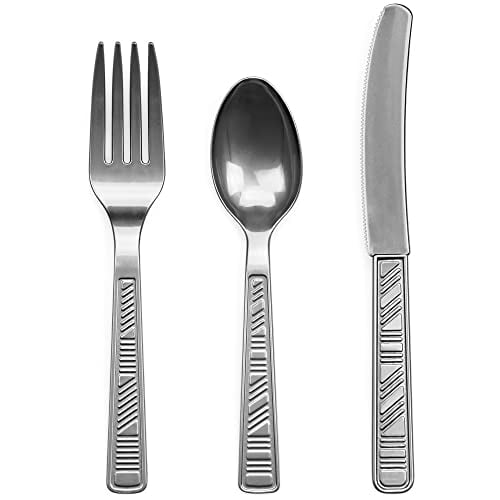 DecorRack 96 Piece Plastic Cutlery Set, Silver