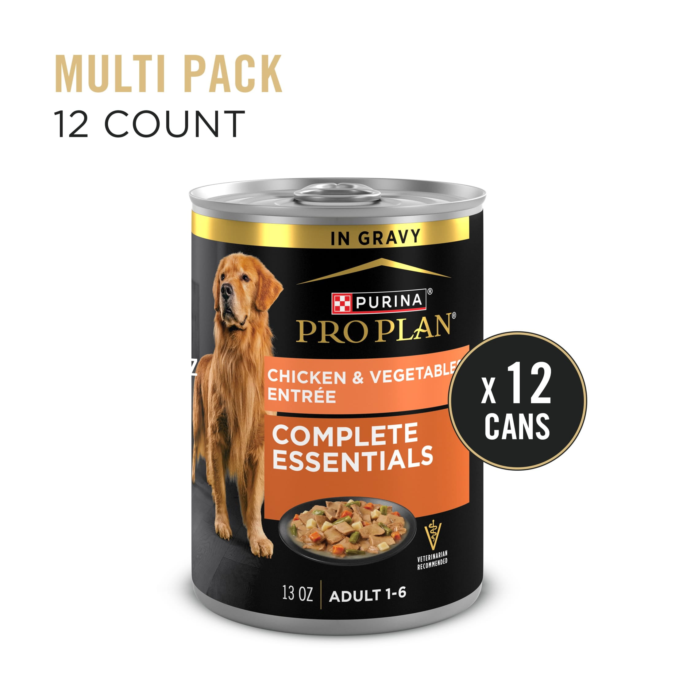 Purina Pro Plan Complete Essentials Slices Chicken and Vegetables Entree in Wet Dog Food Gravy, 13 oz Can