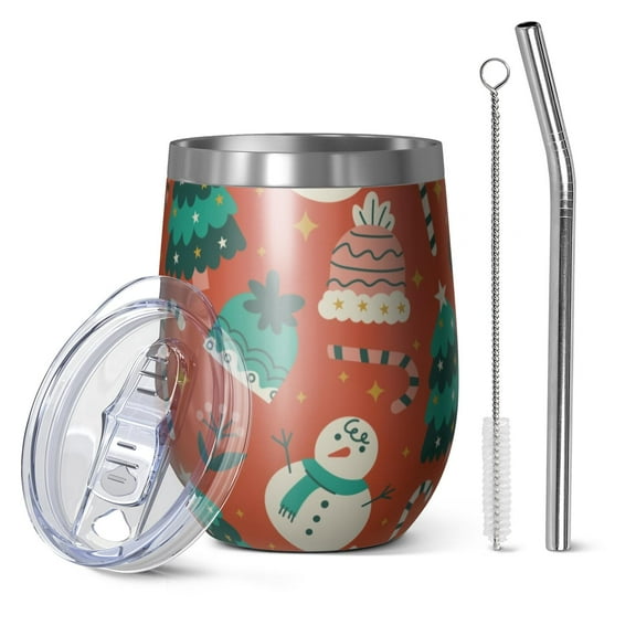 Christmas 12oz Stainless Steel Insulated Wine Tumbler with Lid and Straw – Double Wall Vacuum Mug for Hot & Cold Drinks, 304 Steel Interior, Sweat-Free Design