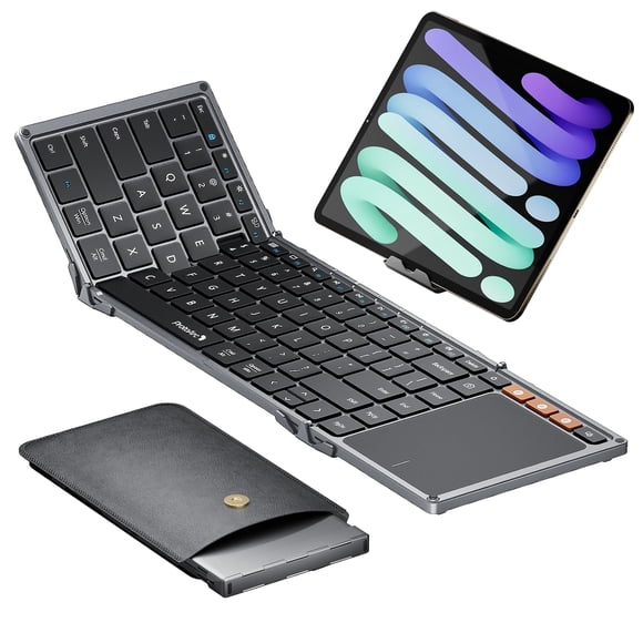 ProtoArc Foldable Keyboard with Touchpad, XK01 TP Folding Portable Keyboard, Full Size Keys, Large Trackpad Bluetooth Travel Keyboards for Laptop PC