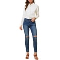 thumbnail image 3 of INSPIRE CHIC Women's Solid Shirts Long Sleeve Button Down Denim Shirt S White, 3 of 7