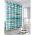 thumbnail image 3 of Shower Curtains for Bathroom-60"x72", Turquoise Gray Striped Waterproof Bath Curtain Grommet Shower Curtain Set with Hooks, Vintage Horizontal Stripes Washable Bath Accessories, 3 of 6