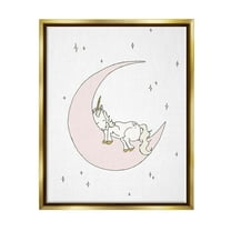 Stupell Industries Cozy Sleeping Unicorn Nighttime Moon Delicate Stars Graphic Art Metallic Gold Floating Framed Canvas Print Wall Art, Design by Sweet Melody Designs