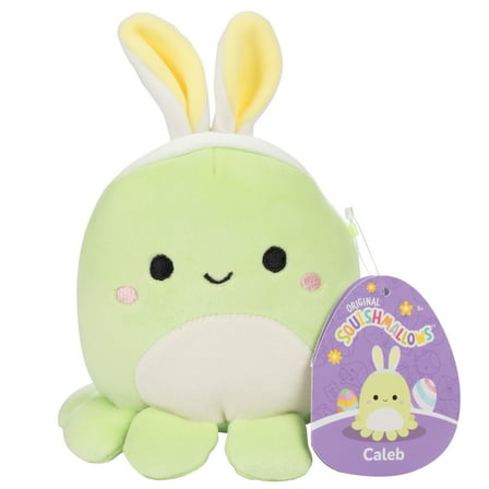 Squishmallows 5-Inch Caleb Green Octopus with Bunny Ears - Official Jazwares Plush - Soft Squishy Stuffed Animal Toy - Gift for Kids, Girls & Boys
