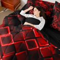 thumbnail image 5 of Castle Fairy Abstract Glowing Cube King Bedding 7pcs,Minimalism Neon Geometric King Bed in a Bag,Red Black,Reversible, 5 of 7