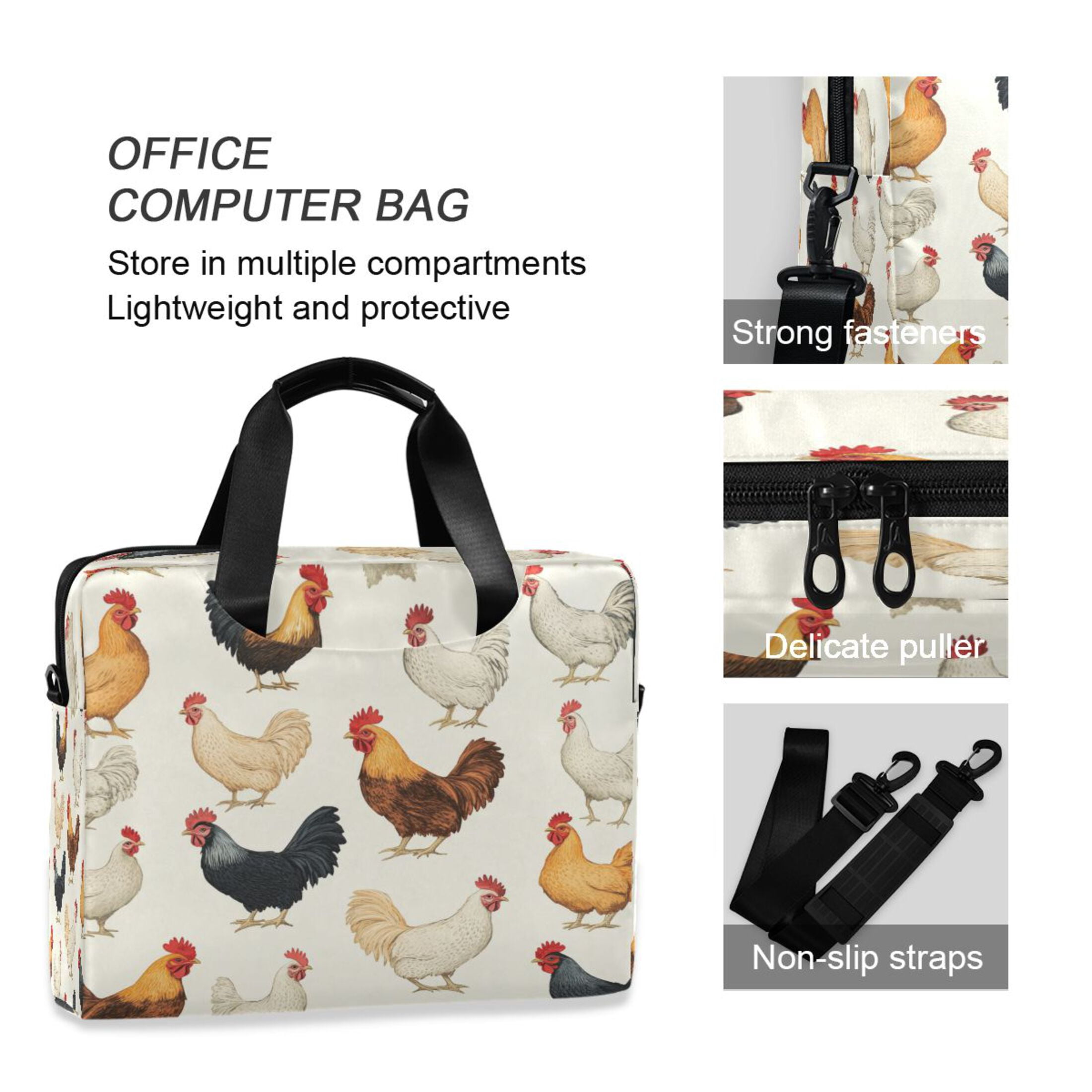 16" Laptop Tote Bag Laptop Sleeve Case Computer Briefcase for Work & Travel Chickens Pattern