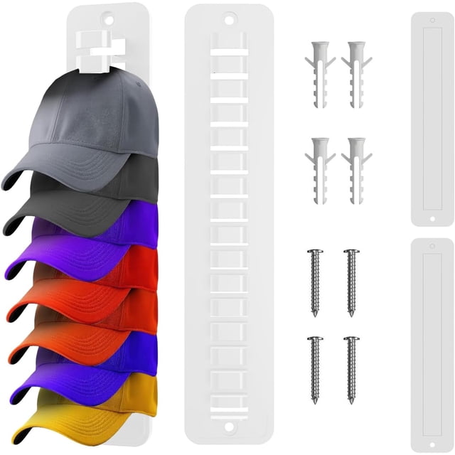 Organizador De Gorras, 2 Piezas Colgador De Gorras, Estante De Almacenamiento Montado En La Pared, 2 Métodos De Instalación, Puede Contener 32 Sombreros (Blanco)