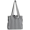 thumbnail image 2 of Spencer Tote Bag Large for Women Lady Canvas Shoulder Cord Purse and Handbags Striped Tote Satchel for Work Travel Beach, Black, 2 of 10