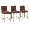 thumbnail image 2 of WestinTrends Hayes Stools for Kitchen Counter Set of 3, Linen Upholstered Button Tufted Counter High Chairs Solid Wood Legs, Brown, 2 of 11