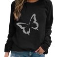 thumbnail image 1 of Mode Femmes Décontracté Col Rond Papillon Strass Manches Longues Hauts T-shirt, 1 of 5