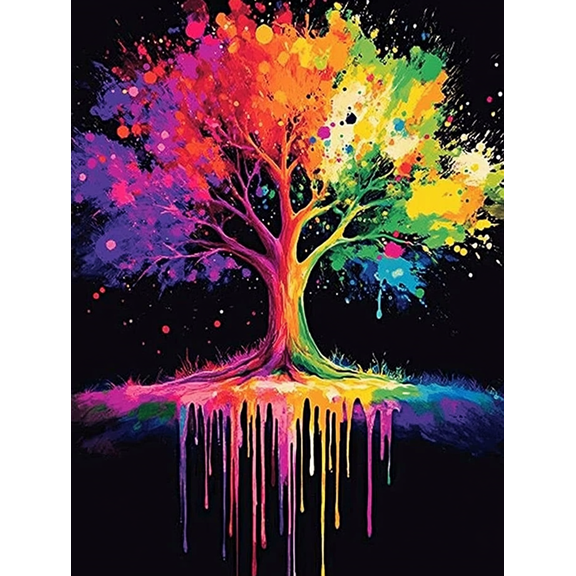 Colorful Tree of Life Abstract Decoration Painting/Canvas Print, Suitable for Decorating Living Room, Bedroom, Office, Hotel, Dining Room, Study Room, and Entryway Wall Art Decor.