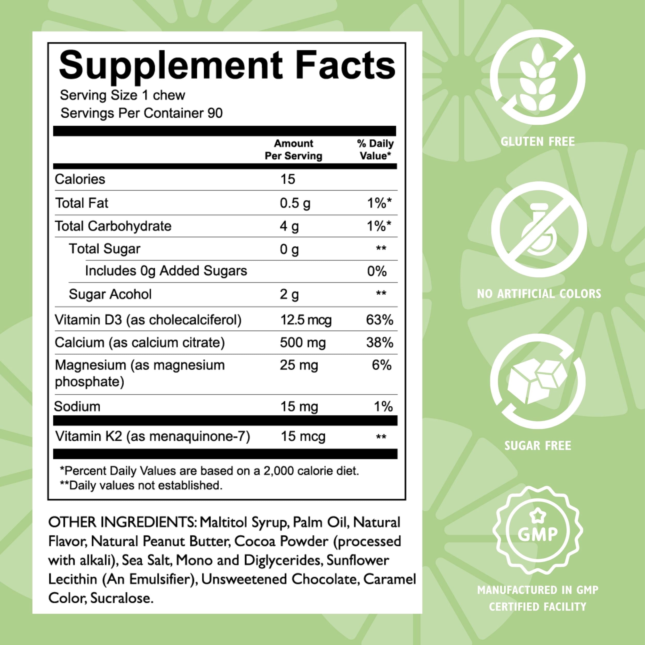 Celebrate Vitamins Calcium Soft Chew Combos, 500 mg Calcium Citrate with Vitamin D, Peanut Butter Chocolate, 90 count
