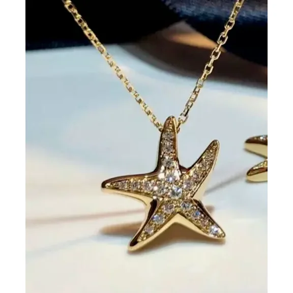 2Ct Round Cut Lab Created Diamond Starfish Pendant Necklace in 14K Yellow Gold Plated
