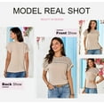 thumbnail image 5 of UVN Blouses for Women Summer Short Sleeve Crewneck Dressy Shirts Casual Waffle Knit Hollow Out Tunic Tops, 5 of 9