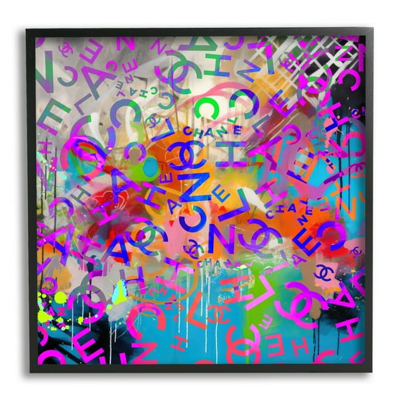 Stupell Industries Modern Glam Logos Abstract Painting Black Framed Art Print Wall Art, 12 x 12