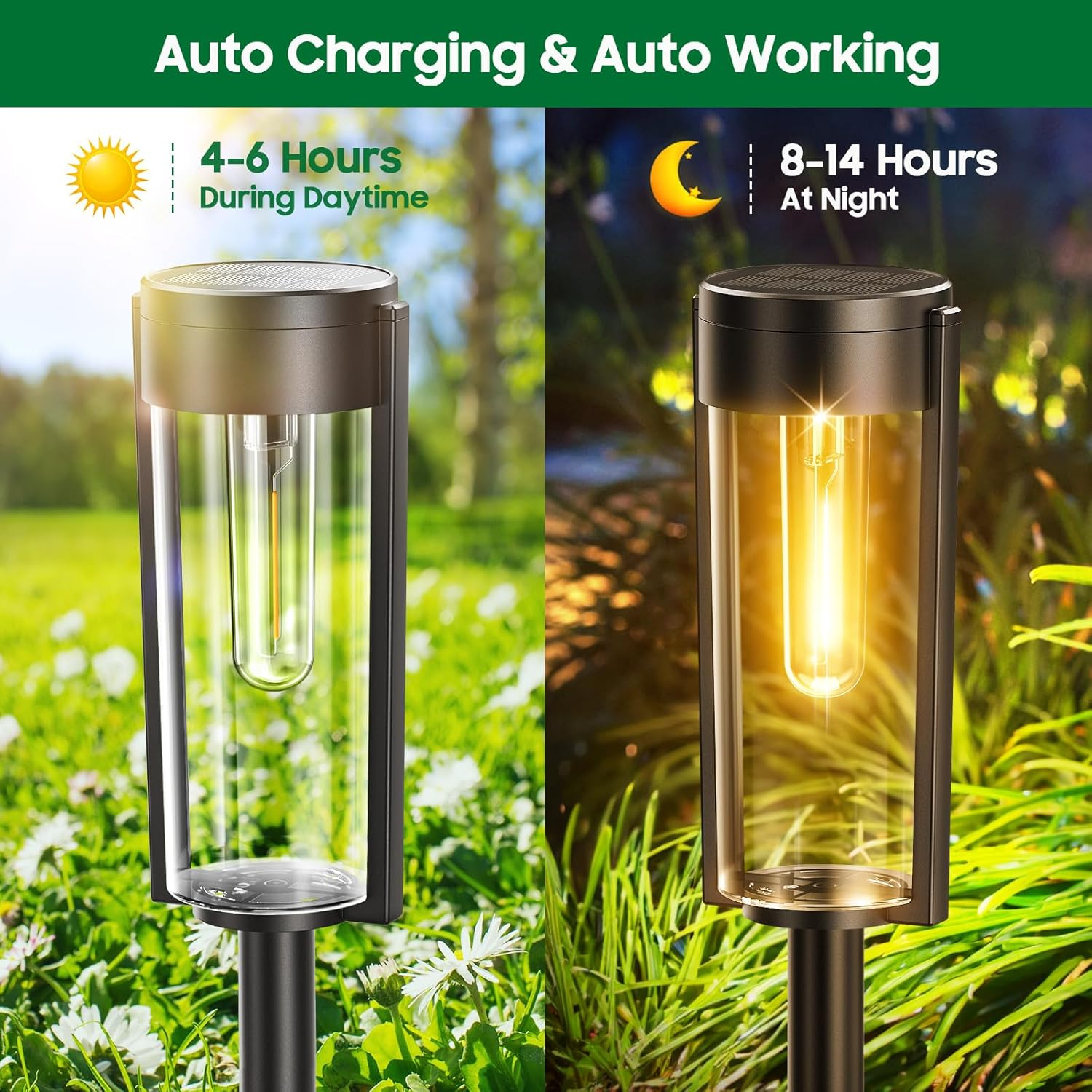 Solar Pathway Lights Outdoor 6 Pack, Upgraded Super Bright Up to 12 Hrs Long Lasting Solar Outdoor Lights, IP65 Waterproof Auto ON/Off Landscape Path Lights for Walkway Driveway Patio Yard