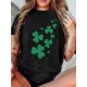 thumbnail image 1 of Camiseta con estampado de trébol del Día de San Patricio para mujer: cuello redondo, manga corta, estilo informal, 1 of 8