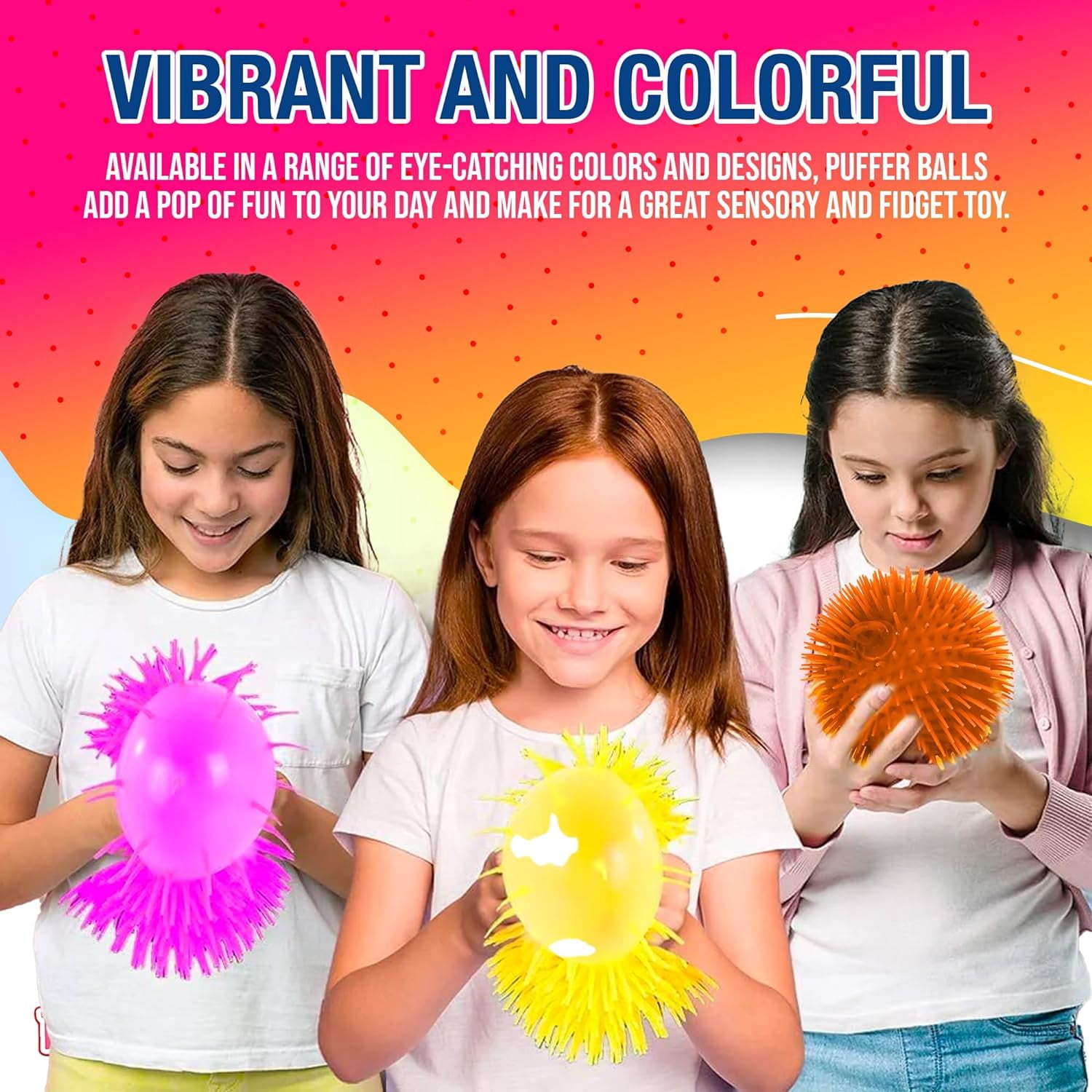 Playbees Soft Spiky Puffer Balls - 12-Pack - 5.5 Inch Sensory Stress Relief Toy - Assorted Colors - Kids and Adults - Fun Fidget Game