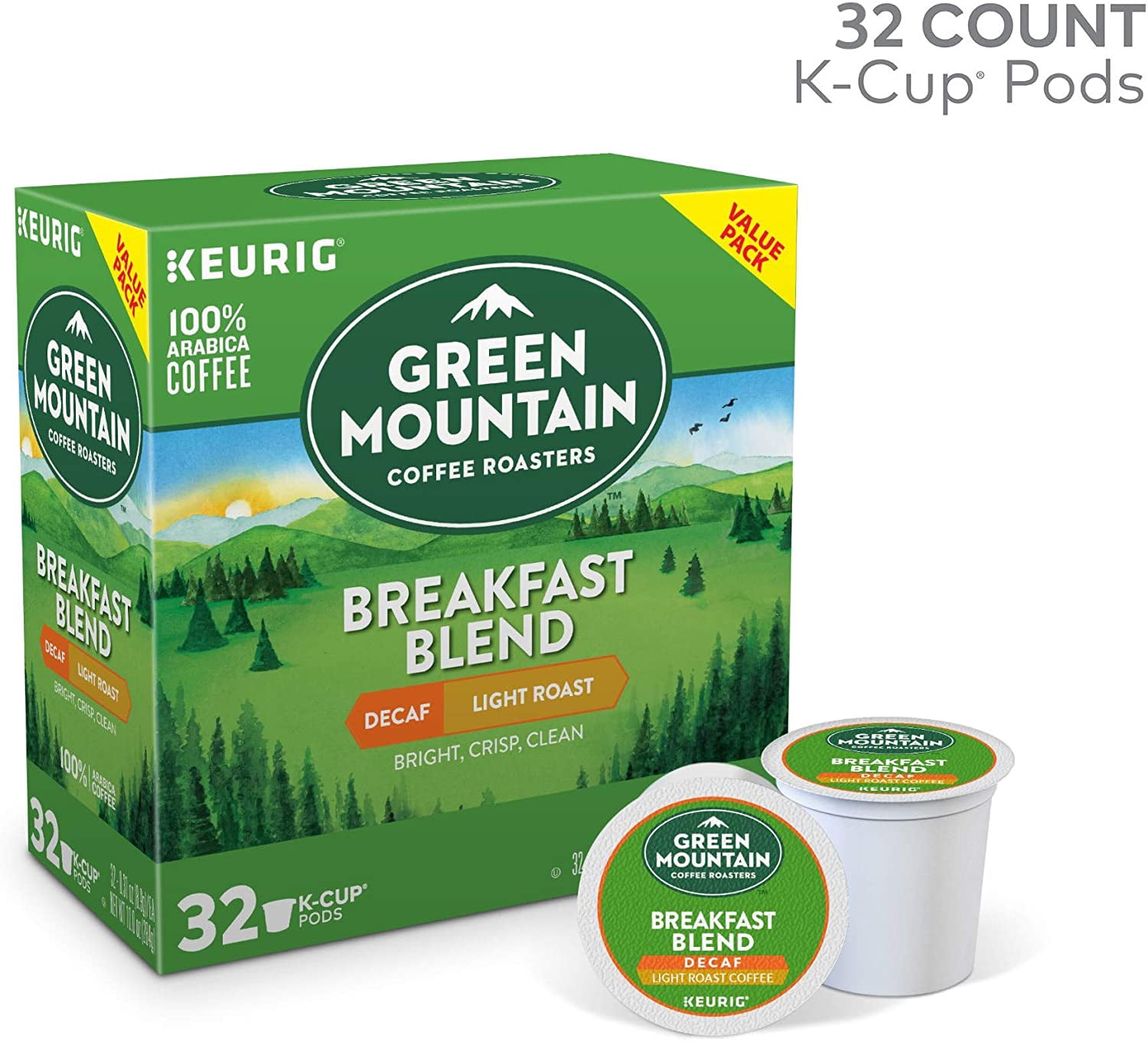 Green Mountain Coffee Roasters, Breakfast Blend Decaf Coffee, Keurig Single-Serve K-Cup Pods, Light Roast, 32 Count