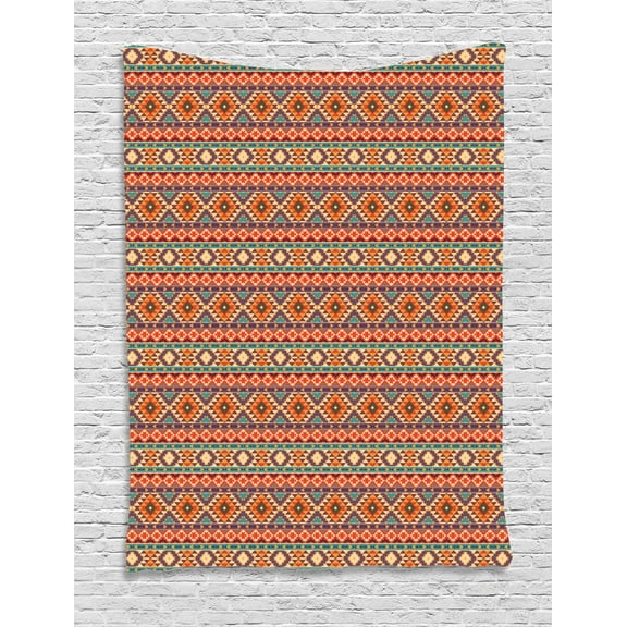 Aztec Tapestry, Vibrant Geometric Pastel Peru Culture Traditional Triangles Hippie Oriental Design, Wall Hanging for Bedroom Living Room Dorm Decor, 40W X 60L Inches, Multicolor, by Ambesonne
