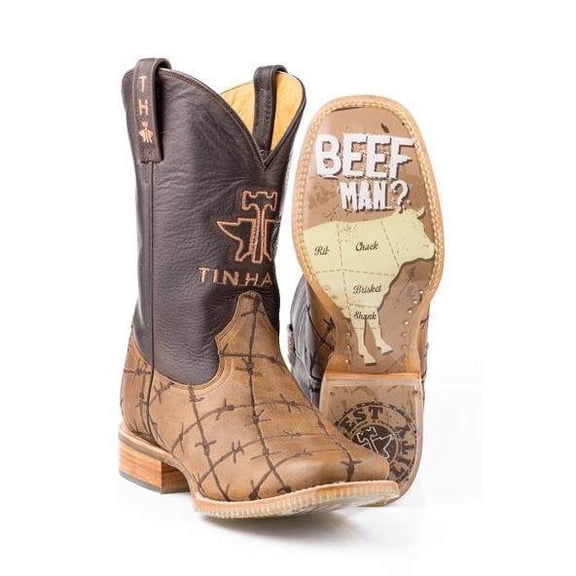 Men's Tin Haul Don't Fence Me in Boots with Butcher Shop Sole Handcrafted Tan