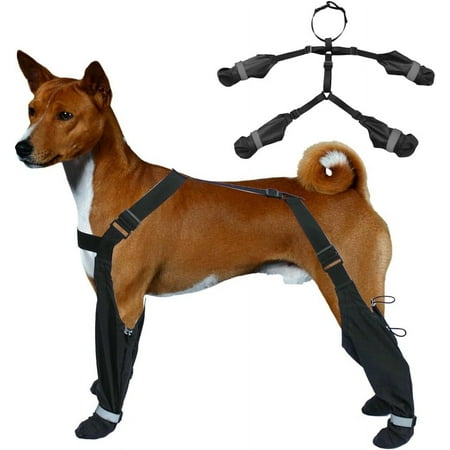 Suspender Boots for Dogs  Dog Paw Boot Leggings Waterproof Dog Boots Anti-Slip Dog Shoes  Dog Paw Protector Dog Booties with Auxiliary Strap for Winter Day Outdoor Walking (S)