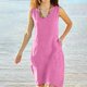 thumbnail image 1 of TaTaai Women Casual Long Sleeve Solid Color Dress Round Neck Pleated Detail Loose Fit Comfy Fabric Midi Dress with Pockets Versatile for Daily Vacation Spring Winter Gift, 1 of 6