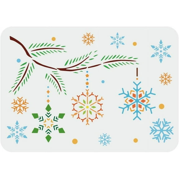 Christmas Snowflakes Large Stencil 8.3x11.7inch Hanging Snowflake on Branch Stencils Reusable Pine Tree Snowflakes Drawing Templates DIY