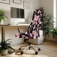 thumbnail image 3 of ZIATUBLES Desk Office Chair Covers Stretchable Removable Computer Rotating Chair Slipcover with Snap Button Stylish Furniture Protector Cover for High Back Chair Seat Backrest, L, Peach Blossom Black, 3 of 7