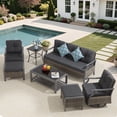 thumbnail image 4 of 7 Pieces Outdoor Conversation Sets with Coffee Table, Side Table & Ottoman, Metal Outdoor Patio Furniture Set, Wicker Rattan Outdoor Sectional Sofa Set for Backyard, Deck, Porch, Beig, 4 of 6