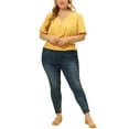 thumbnail image 2 of Agnes Orinda Women's Plus Size V Neck Short Sleeve Button Decor Smocked Shirred Blouses 1X Yellow, 2 of 7