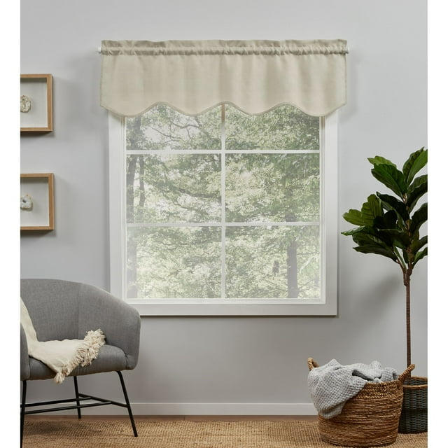 Exclusive Home Curtains EH8472-04-1-16R Loha Light Filtering Rod Pocket Scalloped Valance, 54X16, Natural
