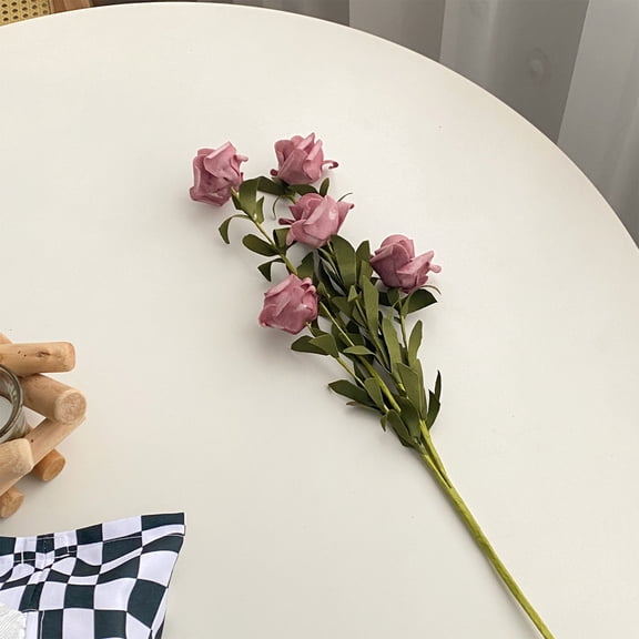 Clearance Under $5! InsCrazy Small Artificial Flower 5 Rolled Roses Bouquet Foam Faux Flower Bouquet Home Decor Wedding Faux Roses for Living Room Shelf Home Office Decor