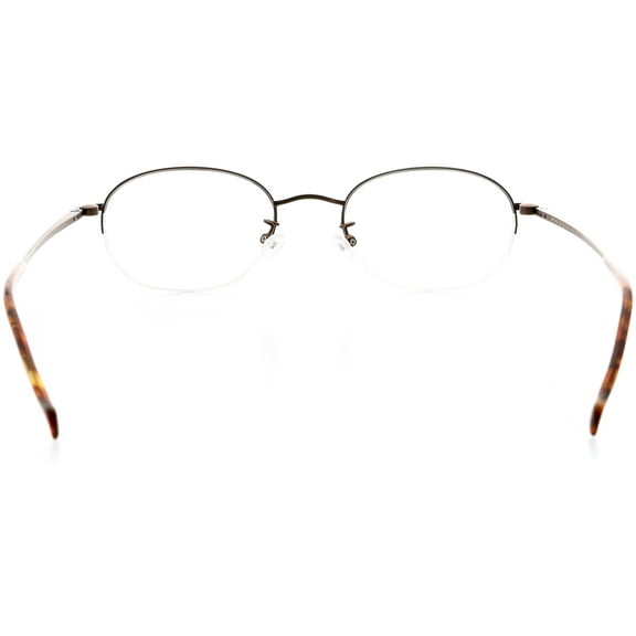 Unisex Optical Eyewear - Oval Shape, Metal Half Rim, Shiny Gold Amber