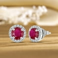 thumbnail image 2 of JeenMata 3 Carat - July Ruby Birthstone Halo Stud Earrings - Round Cut in 18K White Gold Plating for Women, 2 of 6