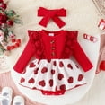 thumbnail image 2 of WUANDIXFA Girl Long Sleeve Jumpsuit Baby Girl Fall Outfits Long Sleeve Romper Bodysuit Bow Clothes Red,3-6 Months, 2 of 7