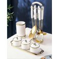 thumbnail image 5 of Juego de siete piezas de utensilios de cocina de acero inoxidable (oro blanco). Juego de 7 utensilios de cocina con estante colgante. Incluye cuchara ranurada, espátula ranurada, cuchara grande., 5 of 5