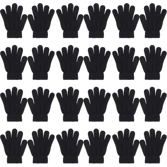 12 Pairs Kids Magic Knit Gloves, Winter Full Finger Toddler Gloves Outdoor Stretchy Warm Gloves for Girls Boys 5~13 Years Old