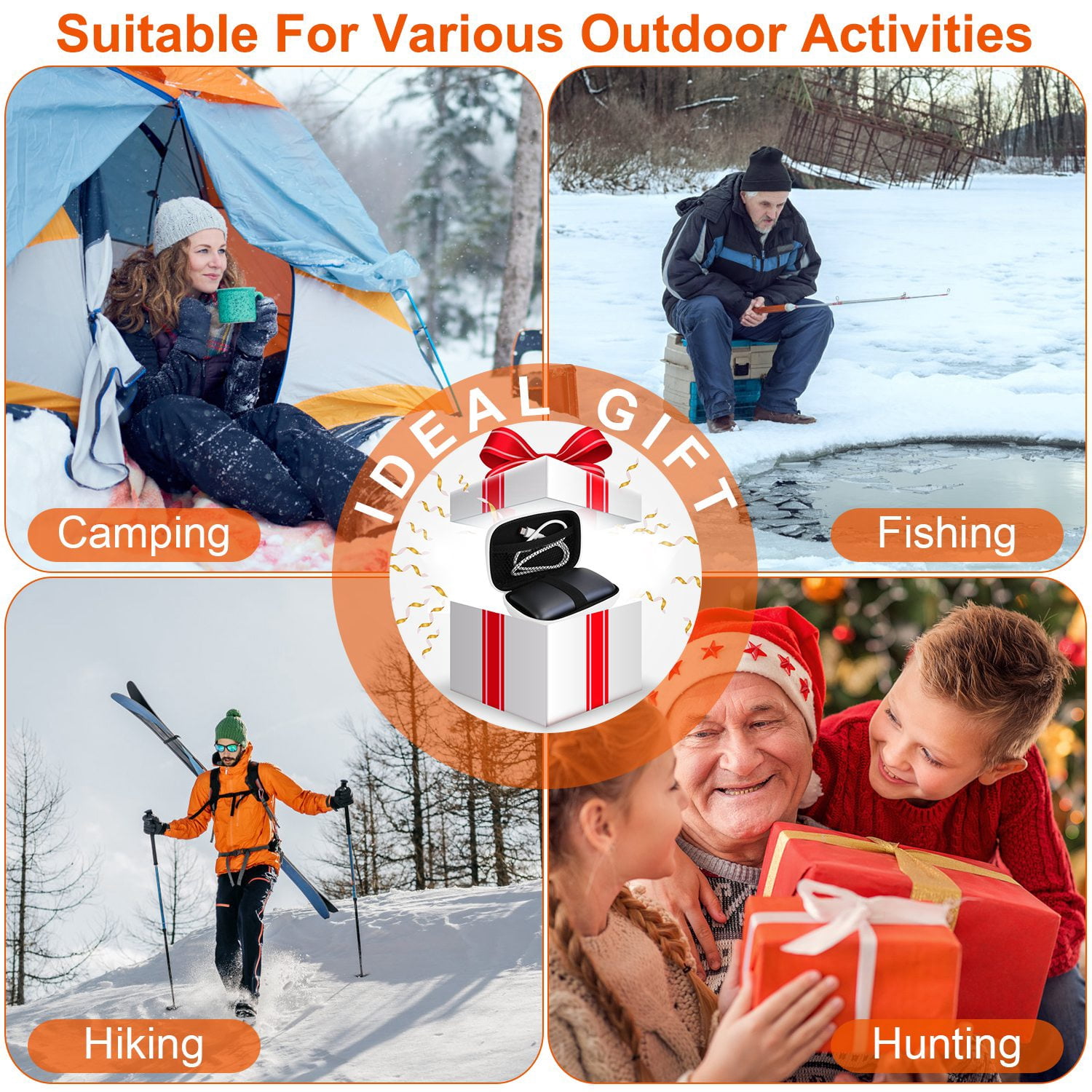 Rechargeable Hand Warmer  10000mAh Power Bank Double-Sided Heating with 3 Temperature Levels for Winter Gift