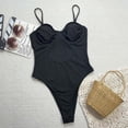 thumbnail image 4 of UTSJKR Womens One Piece Swimsuits Tummy Control Bathing Suit Ruched Solid Hollowed High Cut Bathing Suit Monokini Black L, 4 of 8
