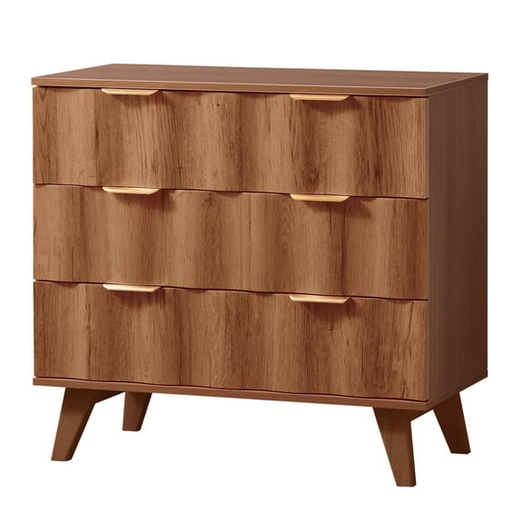 YOCWO Walnut Large 3 Drawer Nightstand with Wave Pattern, Mid-Century Wood Large Bedside Table with Waveform Fluted Panel