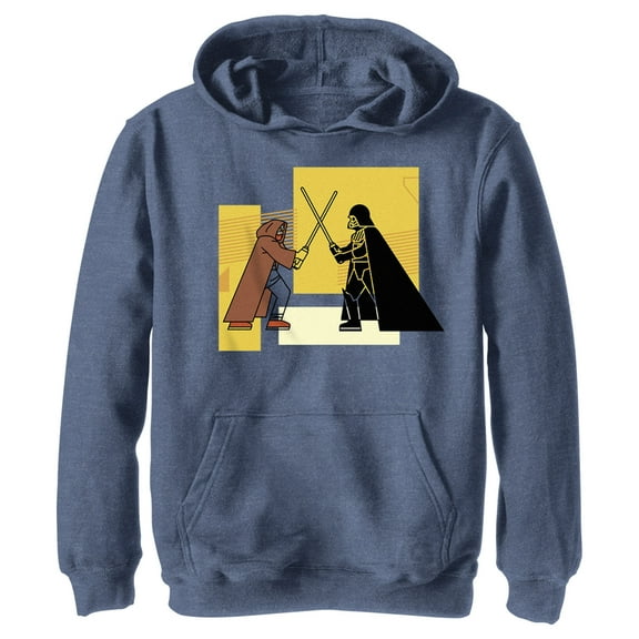 Boy's Star Wars: Obi-Wan Kenobi Darth Vader Vs. Obi-Wan Kenobi Color Block Pull Over Hoodie Navy Blue Heather Small
