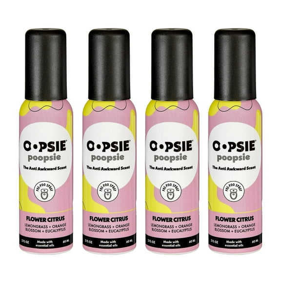 OOPSIE POOPSIE Flower Citrus Before & After You Go Toilet Spray 2oz 4-Pack Gift Set - Portable Odor Eliminator