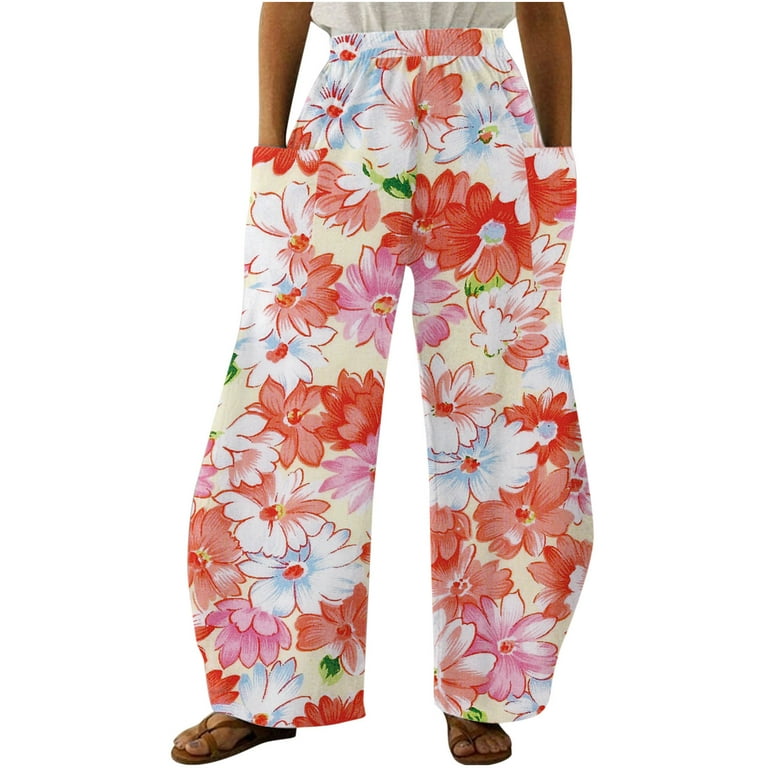 YWDJ Linen Pants for Women Drawstring With Pockets Vintage Floral